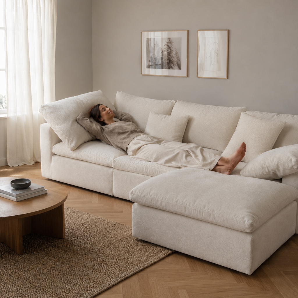 Canapé nuage modulable blanc avec îlot