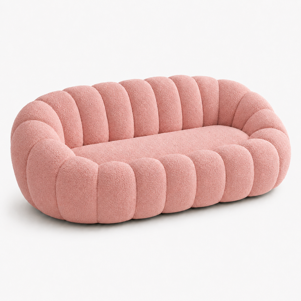 Canapé bubble bouclé rose 2 places