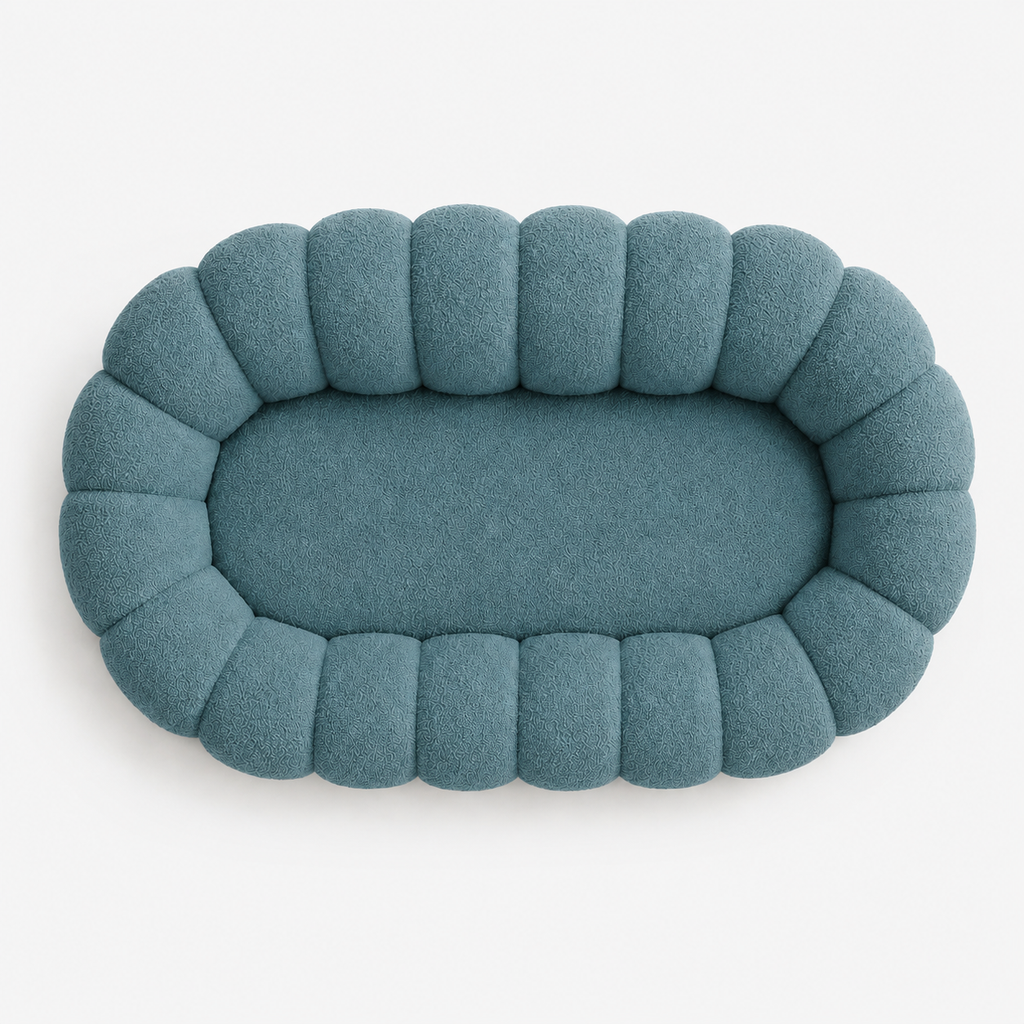 Canapé bubble bouclé bleu canard 2 places
