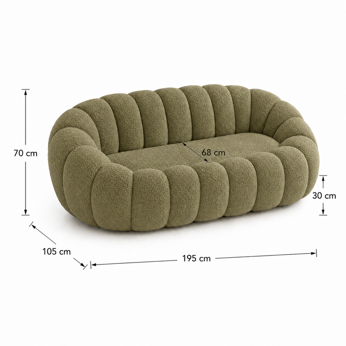 Canapé bubble bouclé kaki 2 places