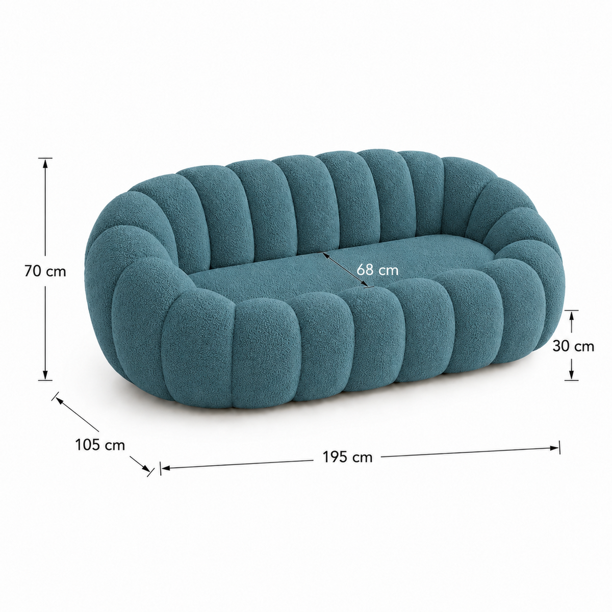 Canapé bubble bouclé bleu canard 2 places