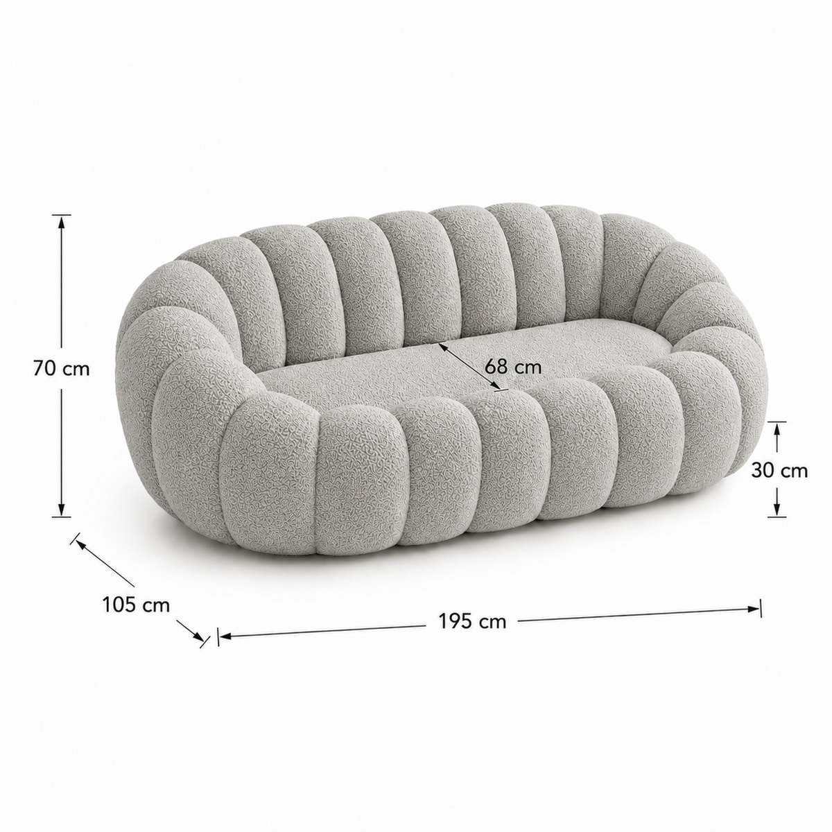 Canapé bubble bouclé gris clair 2 places