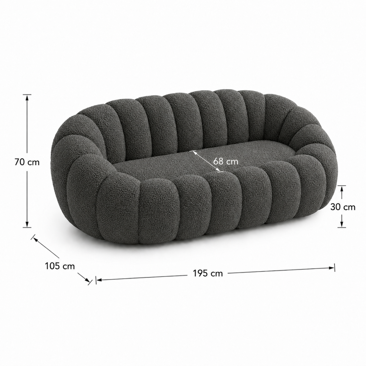Canapé bubble bouclé gris foncé 2 places