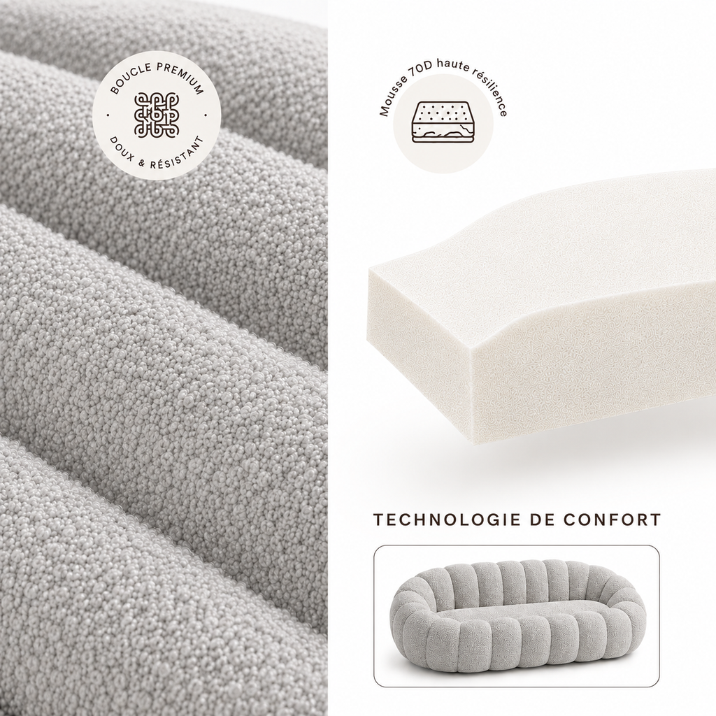 Canapé bubble bouclé gris clair 2 places