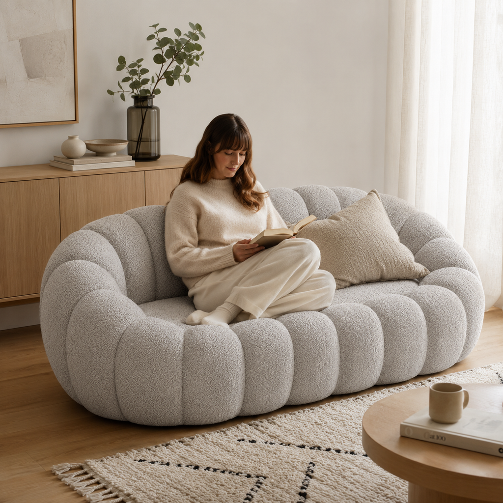 Canapé bubble bouclé gris clair 2 places