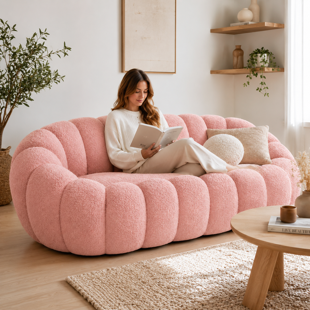 Canapé bubble bouclé rose 2 places