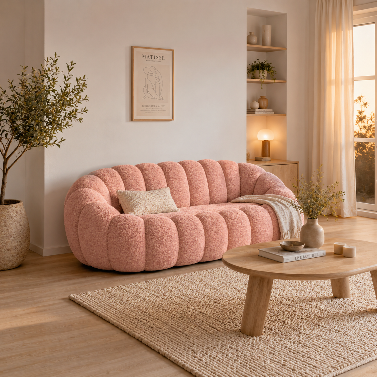 Canapé bubble bouclé rose 2 places