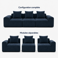 Canapé modulaire velours chenille bleu marine 3 places