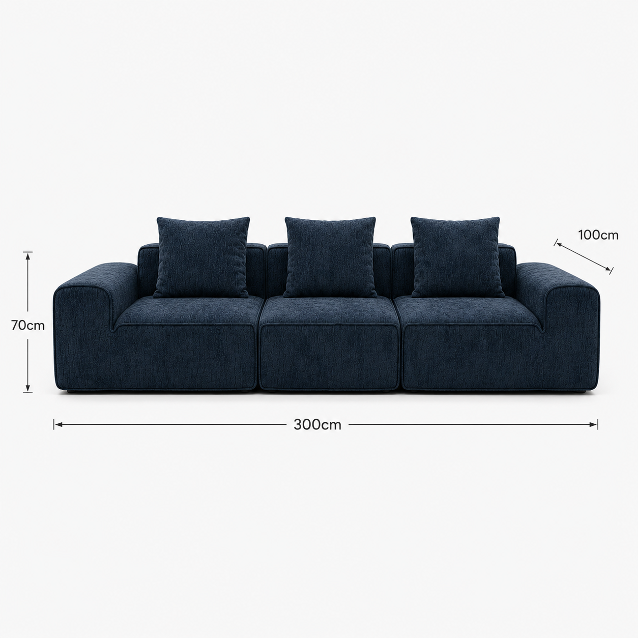 Canapé modulaire velours chenille bleu marine 3 places