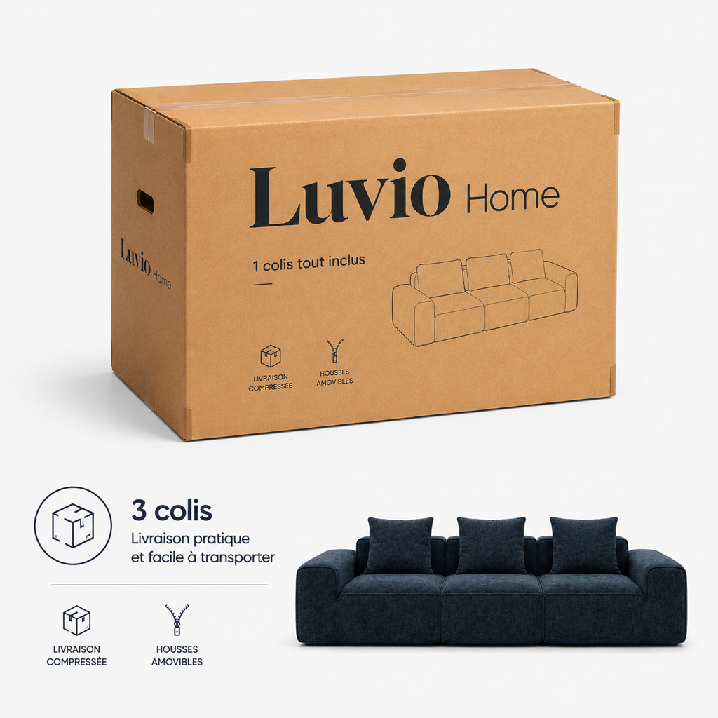 Canapé modulaire velours chenille bleu marine 3 places