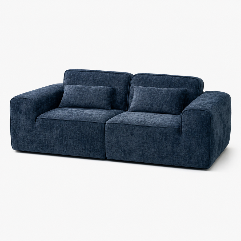 Canapé modulaire velours chenille bleu marine 2 places
