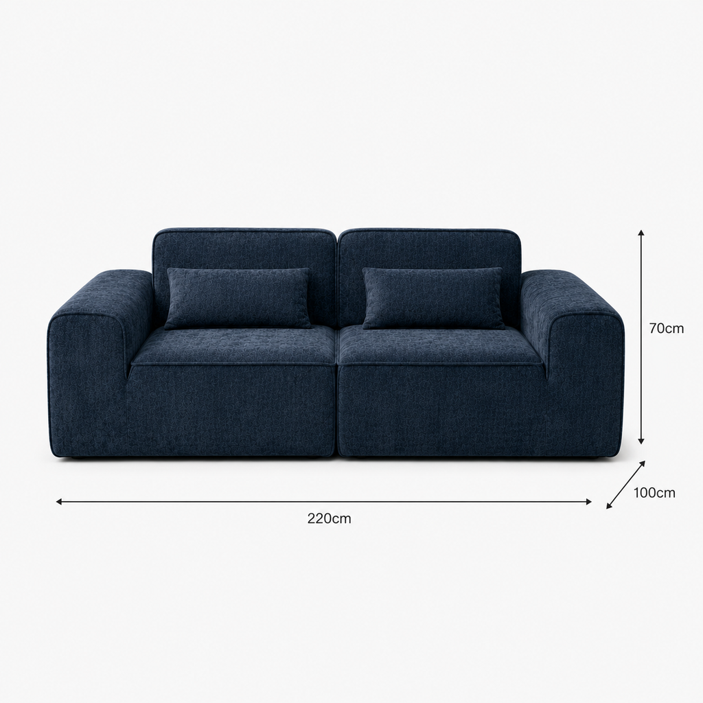 Canapé modulaire velours chenille bleu marine 2 places