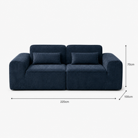 Canapé modulaire velours chenille bleu marine 2 places