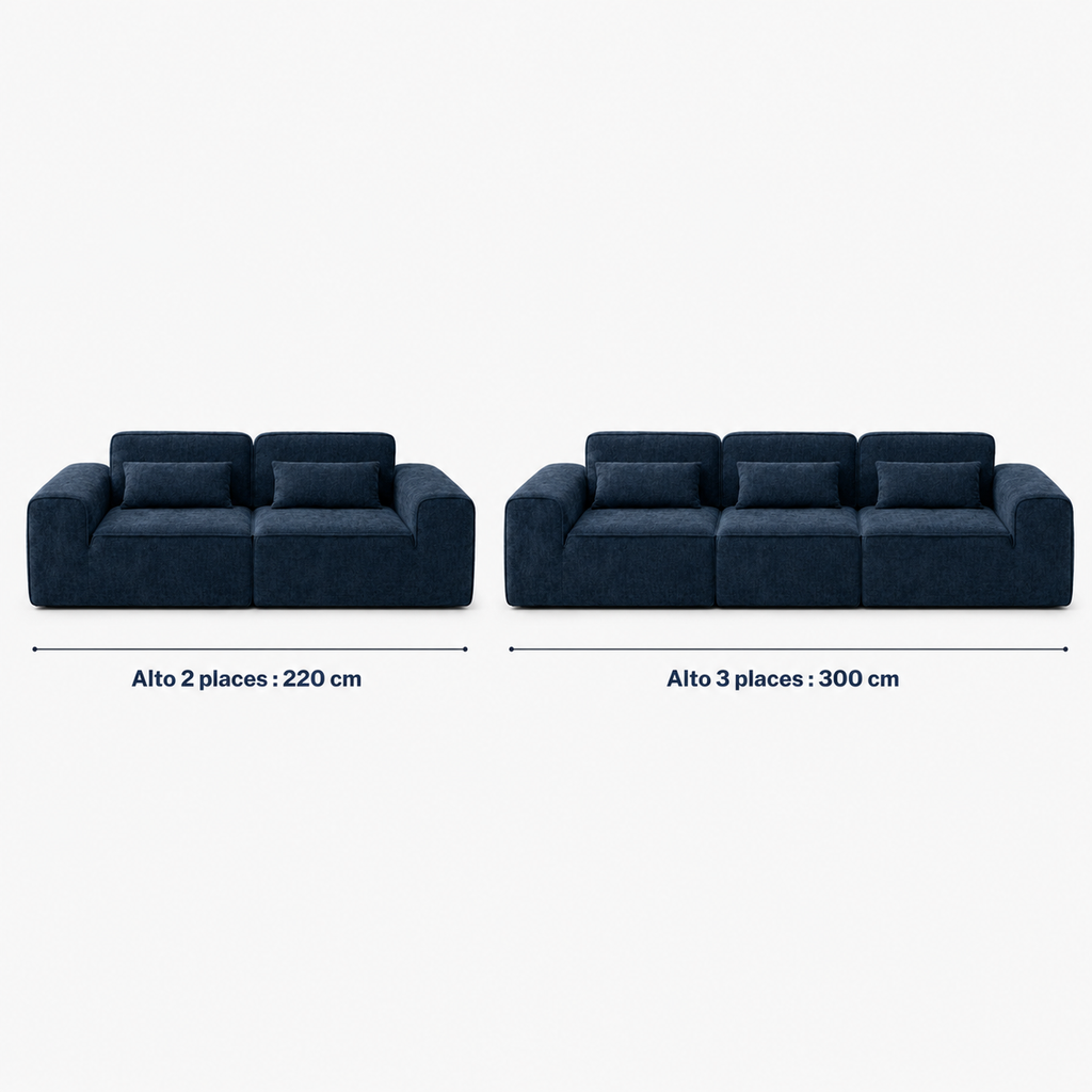 Canapé modulaire velours chenille bleu marine 2 places
