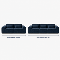 Canapé modulaire velours chenille bleu marine 2 places