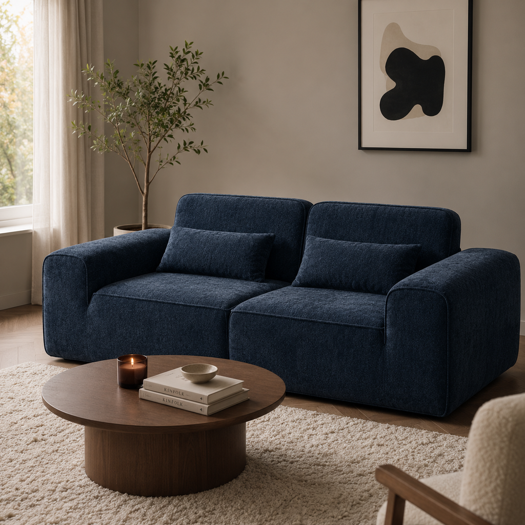 Canapé modulaire velours chenille bleu marine 2 places