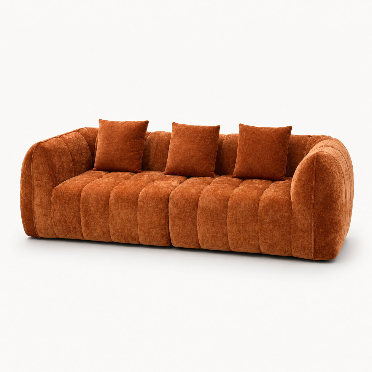 Canapé 3 places bubble en velours chenille terracotta