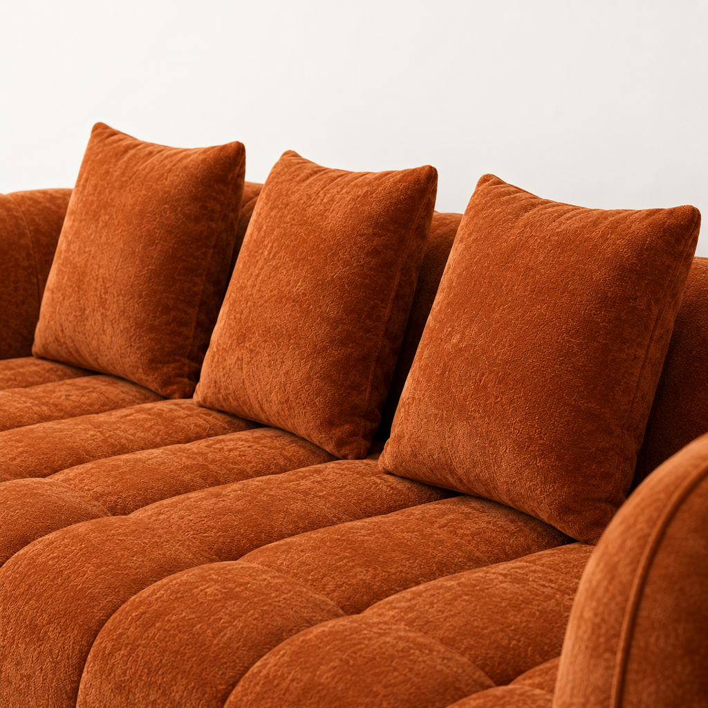 Canapé 3 places bubble en velours chenille terracotta