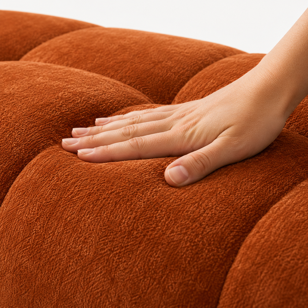 Canapé 3 places bubble en velours chenille terracotta