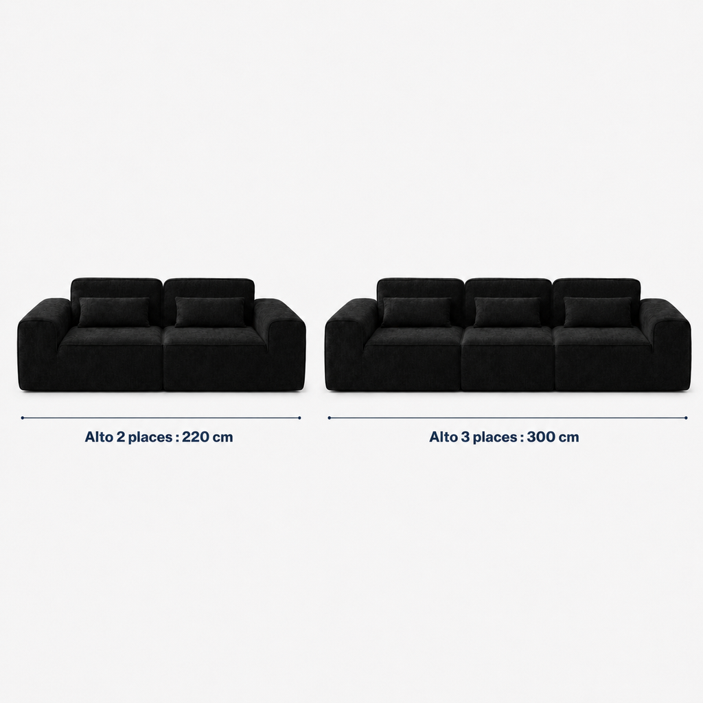 Canapé modulaire velours chenille noir 2 places