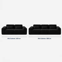 Canapé modulaire velours chenille noir 2 places