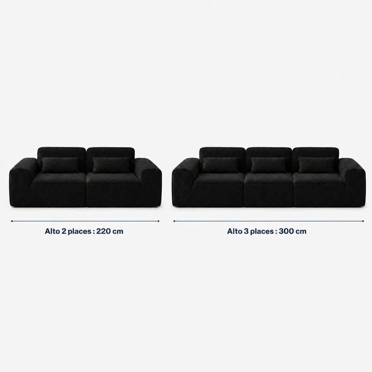 Canapé modulaire velours chenille noir 2 places
