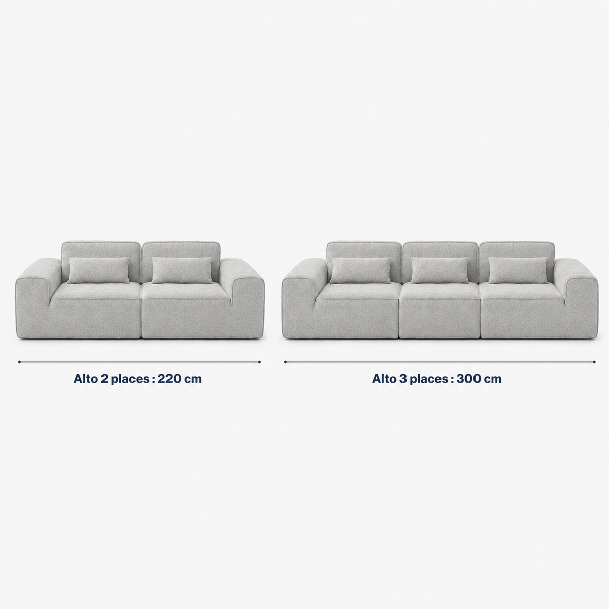 Canapé modulaire velours chenille gris clair 2 places