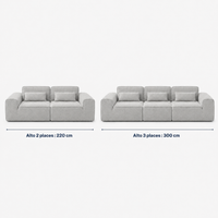 Canapé modulaire velours chenille gris clair 2 places