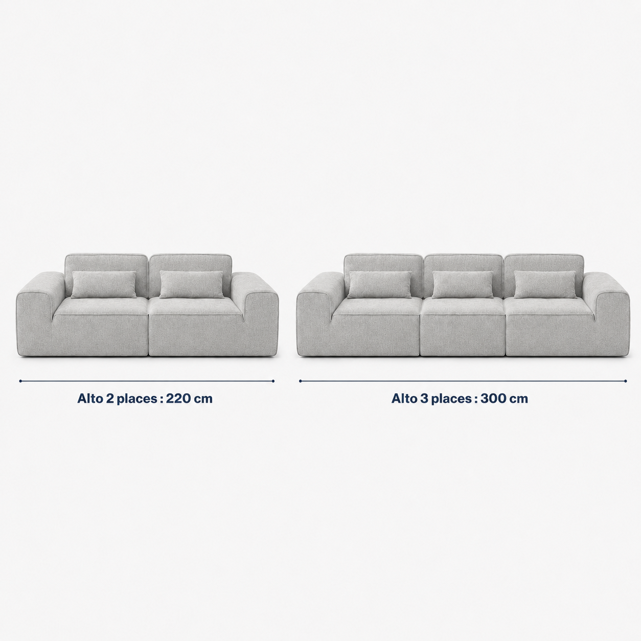 Canapé modulaire velours chenille gris clair 2 places