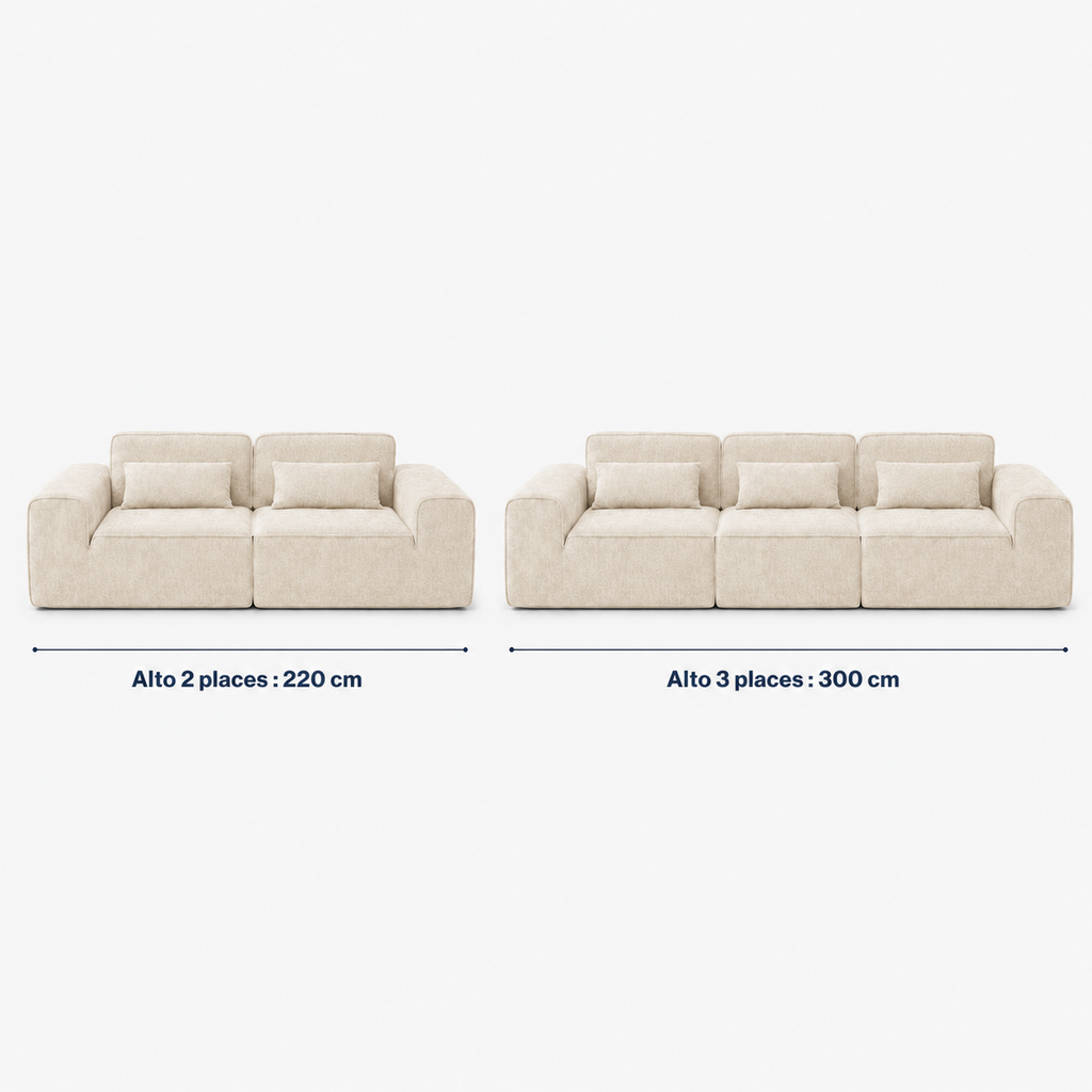 Canapé modulaire velours chenille crème 2 places