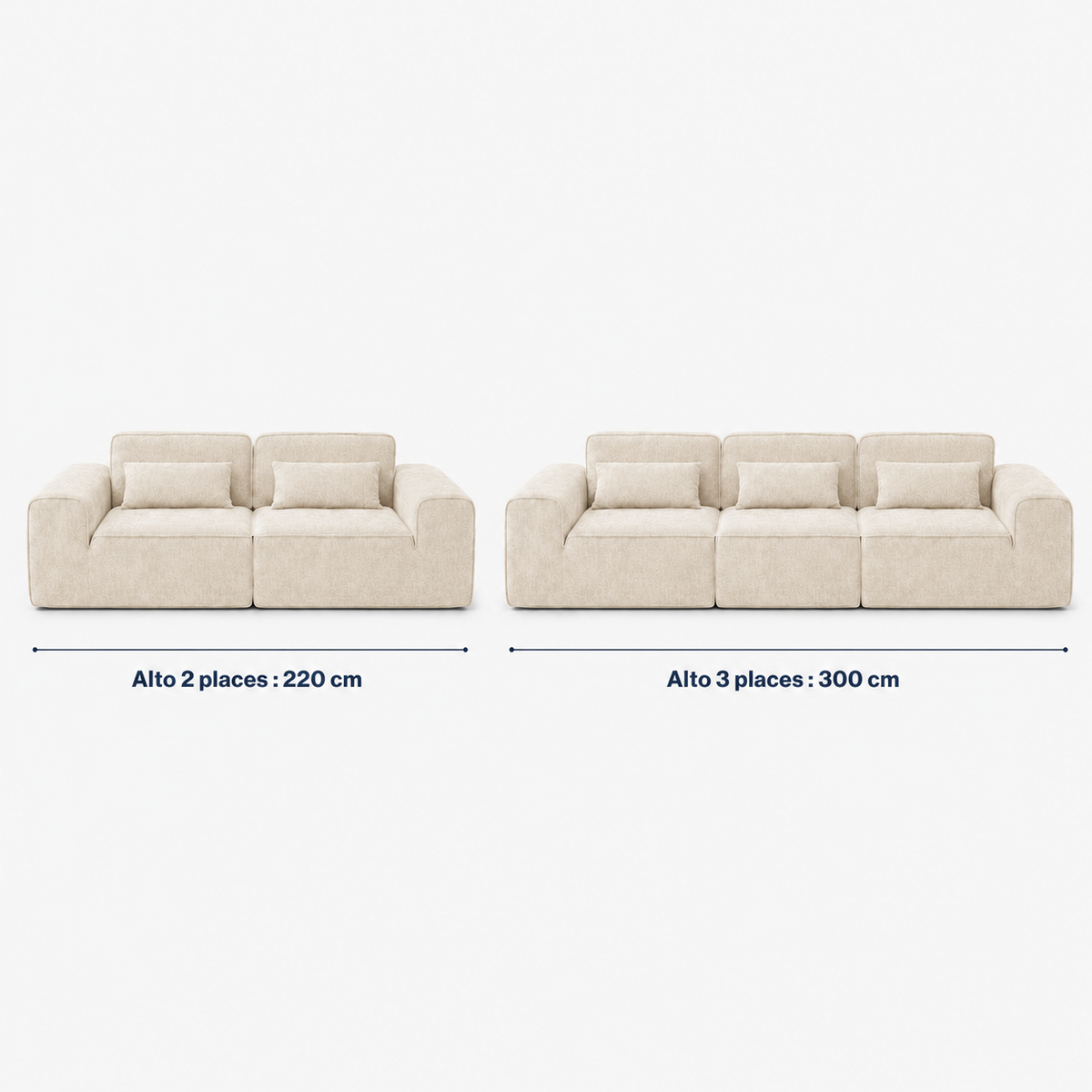Canapé modulaire velours chenille crème 2 places