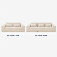Canapé modulaire velours chenille crème 2 places