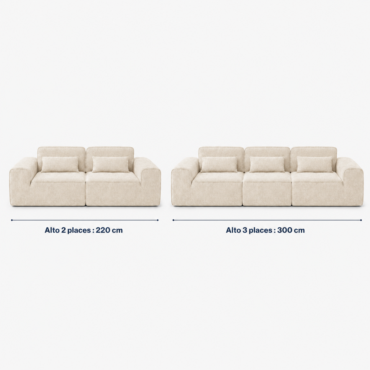 Canapé modulaire velours chenille crème 2 places