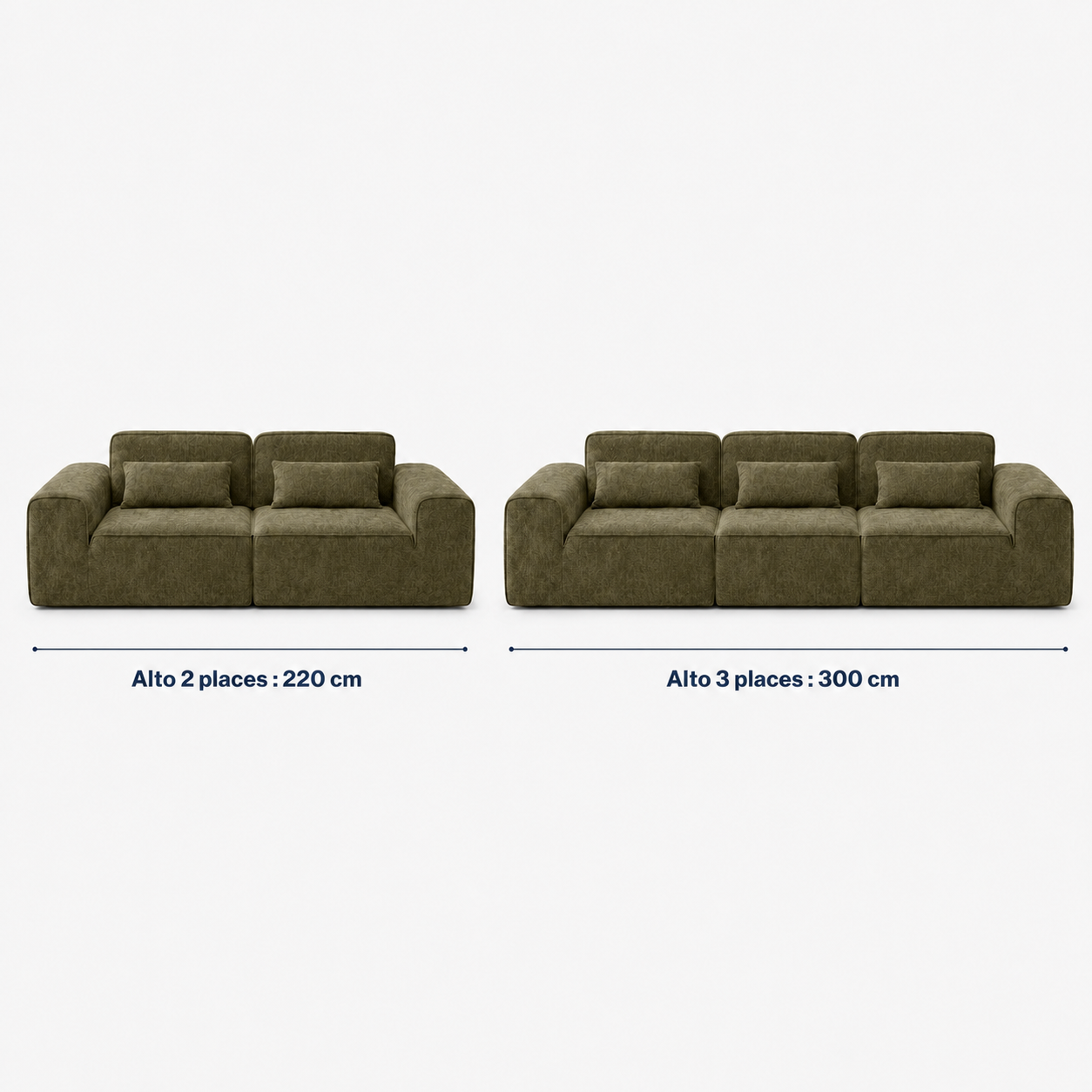 Canapé modulaire velours chenille vert kaki 2 places