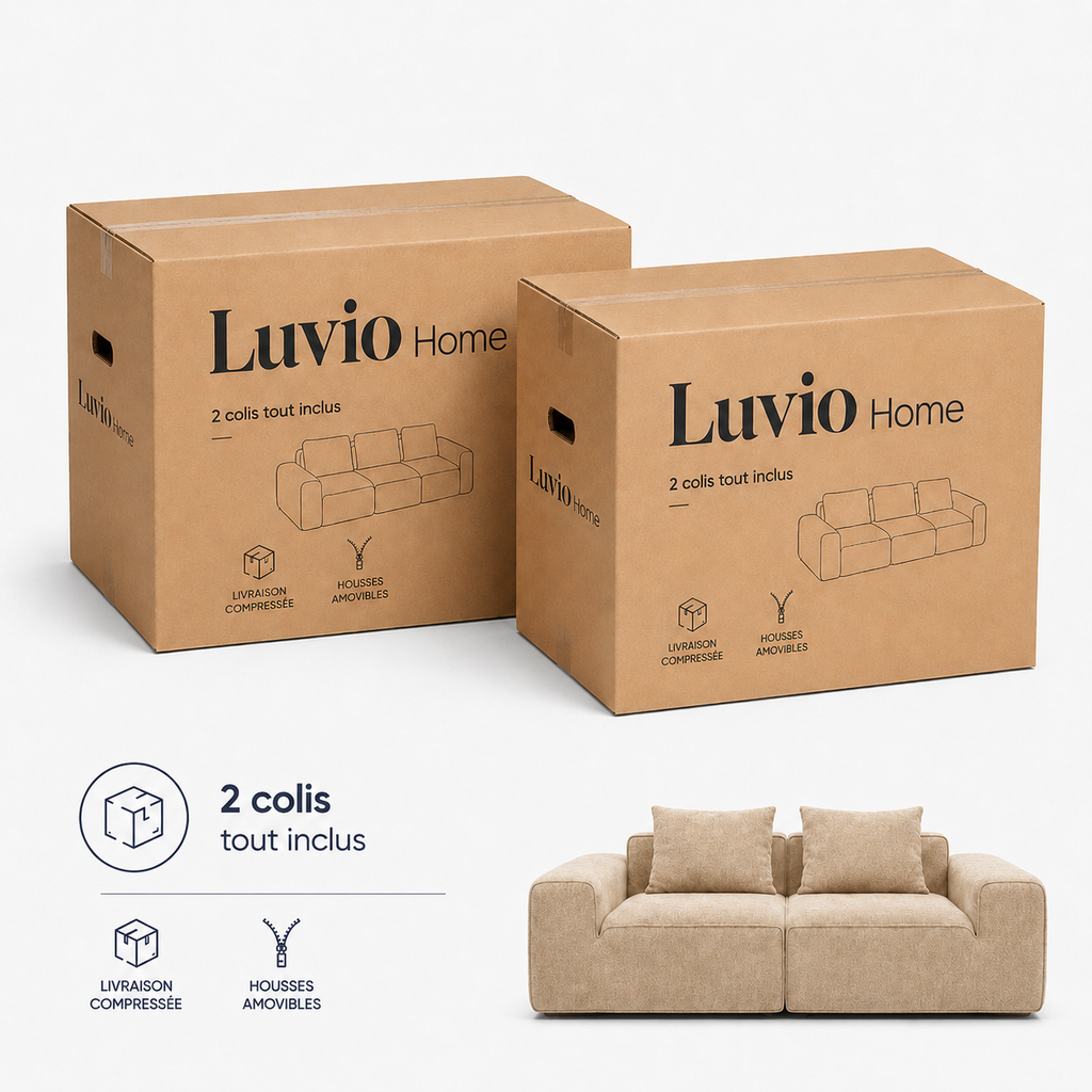Canapé modulaire velours chenille crème 2 places