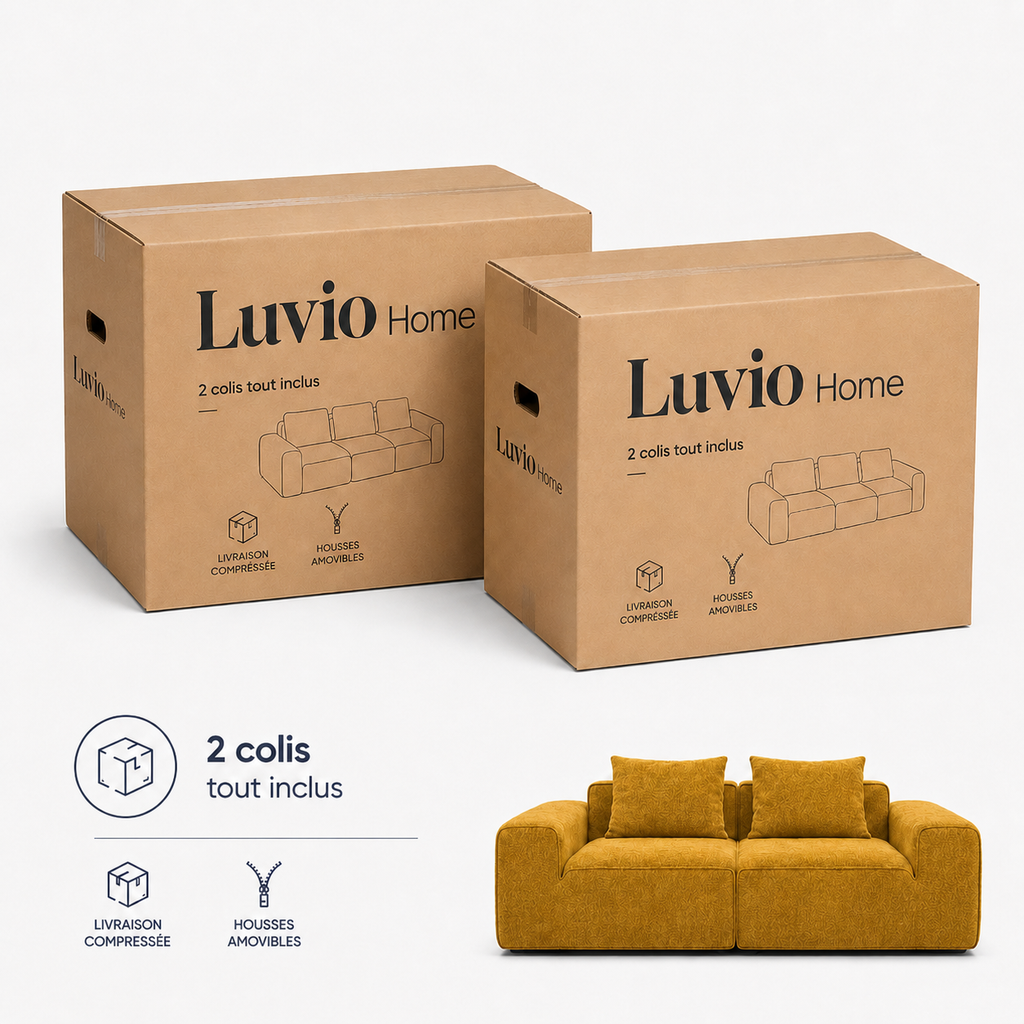 Canapé modulaire velours chenille jaune 2 places