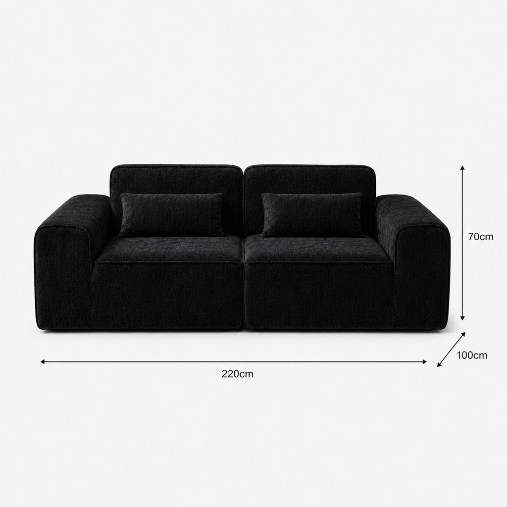 Canapé modulaire velours chenille noir 2 places