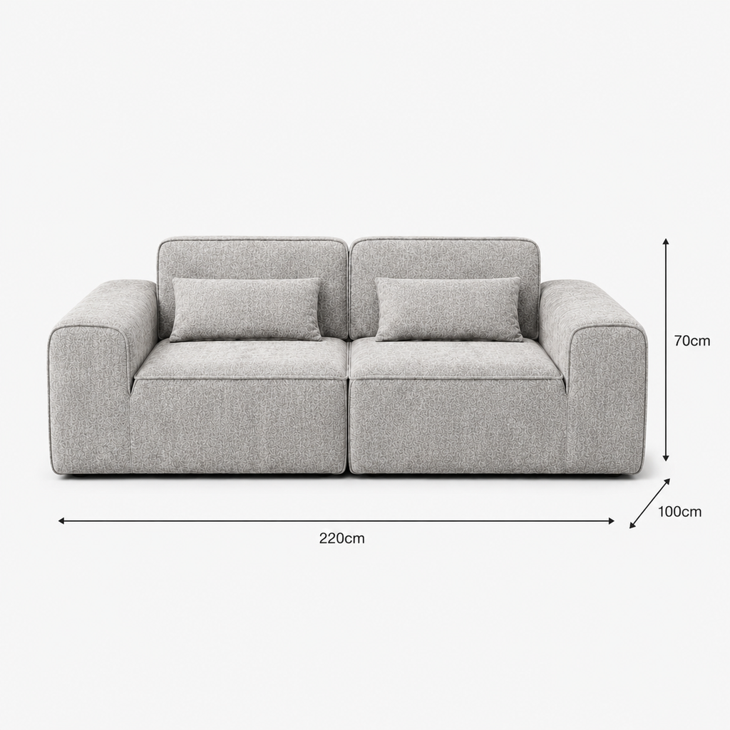 Canapé modulaire velours chenille gris clair 2 places