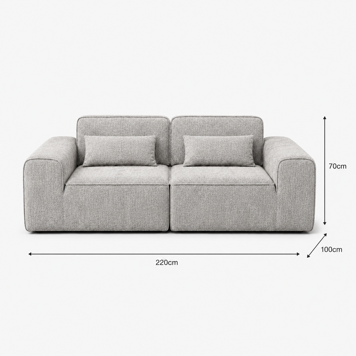 Canapé modulaire velours chenille gris clair 2 places