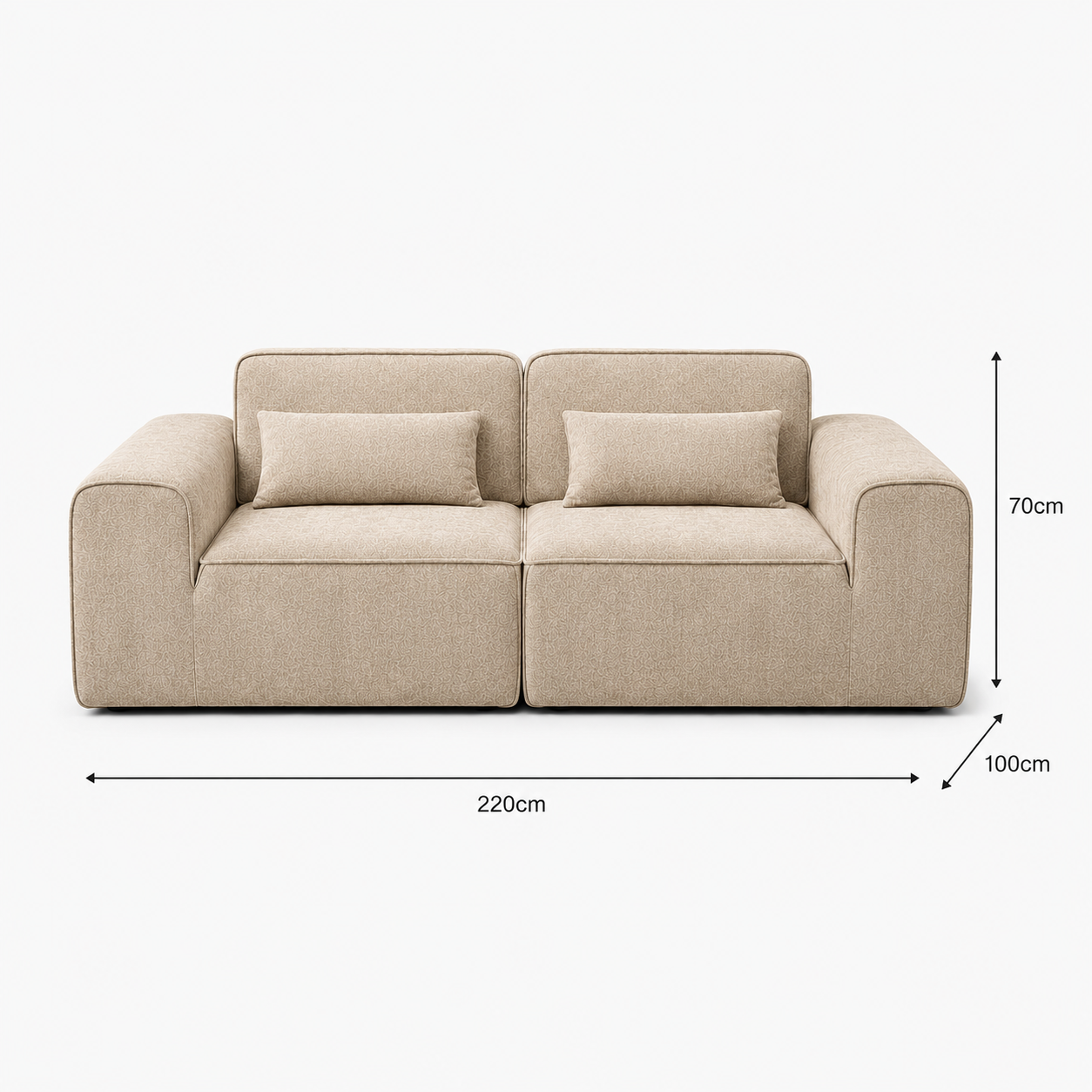 Canapé modulaire velours chenille crème 2 places
