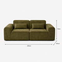 Canapé modulaire velours chenille vert kaki 2 places