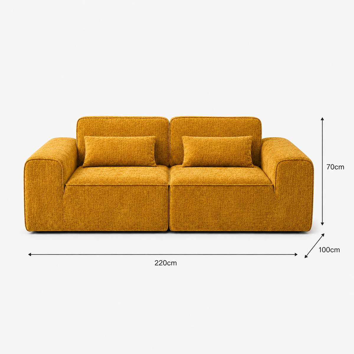 Canapé modulaire velours chenille jaune 2 places