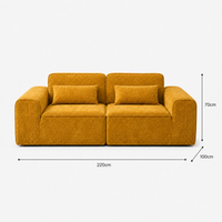 Canapé modulaire velours chenille jaune 2 places