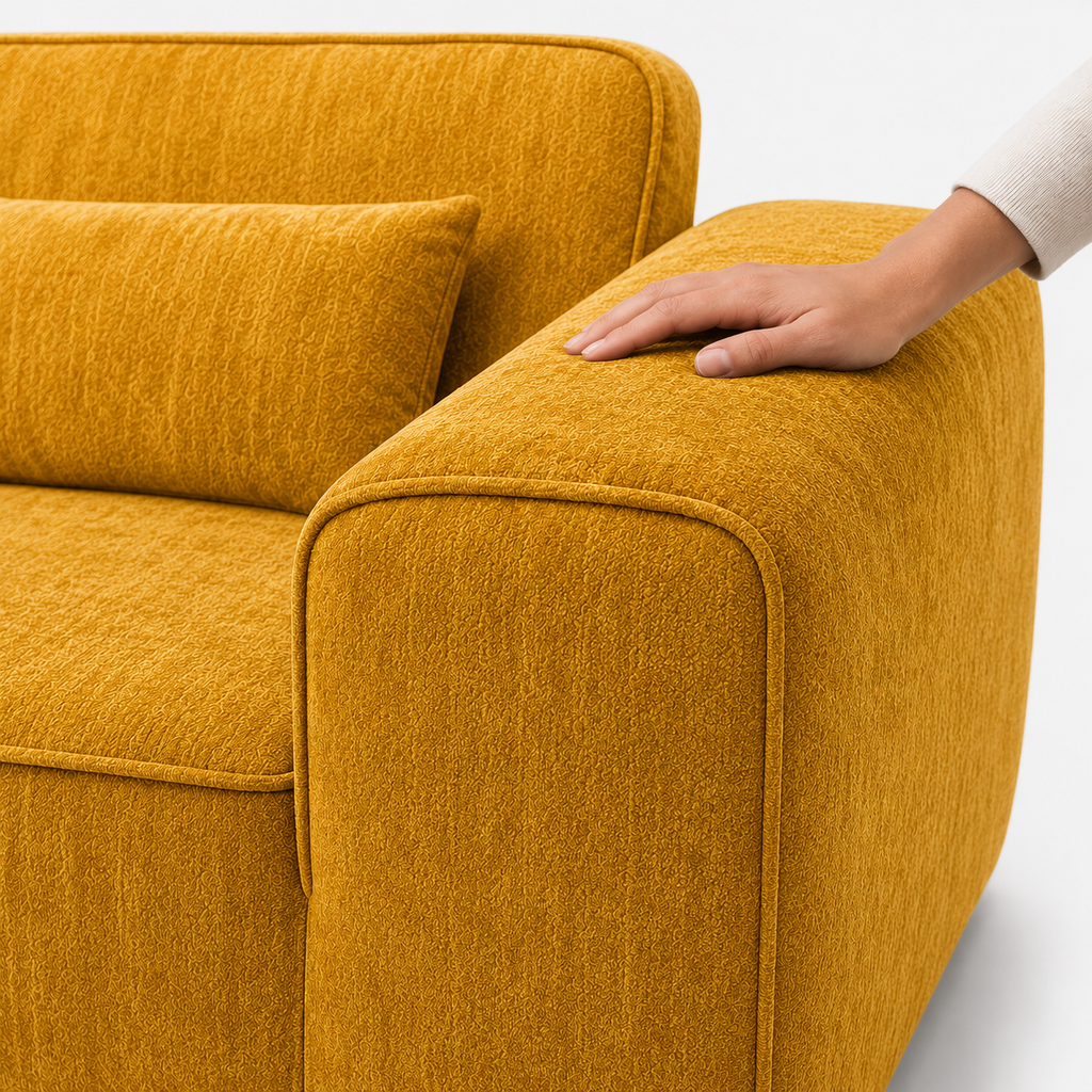 Canapé modulaire velours chenille jaune 2 places