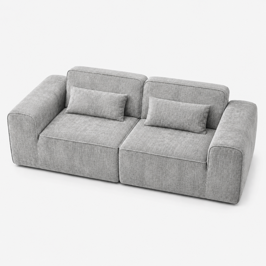 Canapé modulaire velours chenille gris clair 2 places