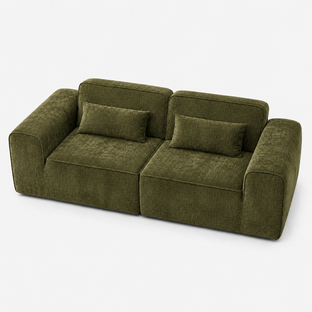 Canapé modulaire velours chenille vert kaki 2 places