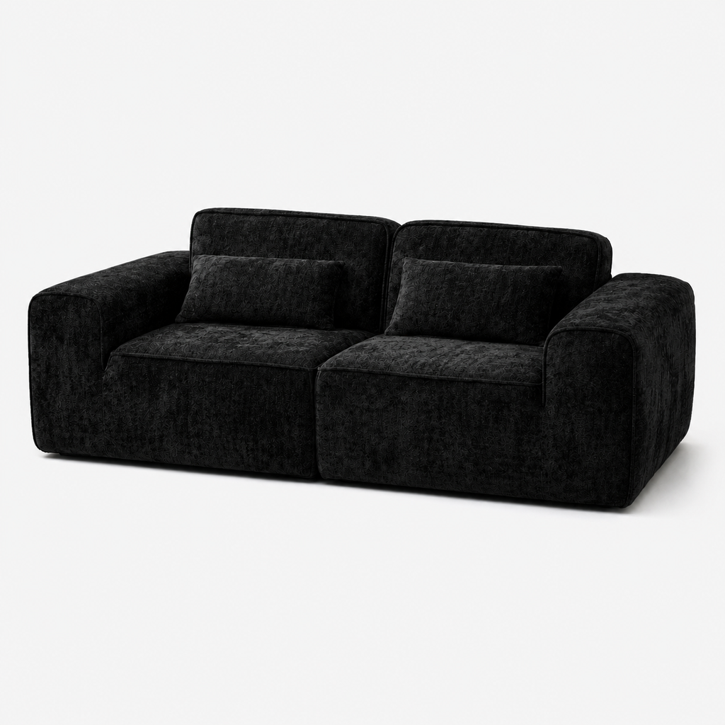 Canapé modulaire velours chenille noir 2 places
