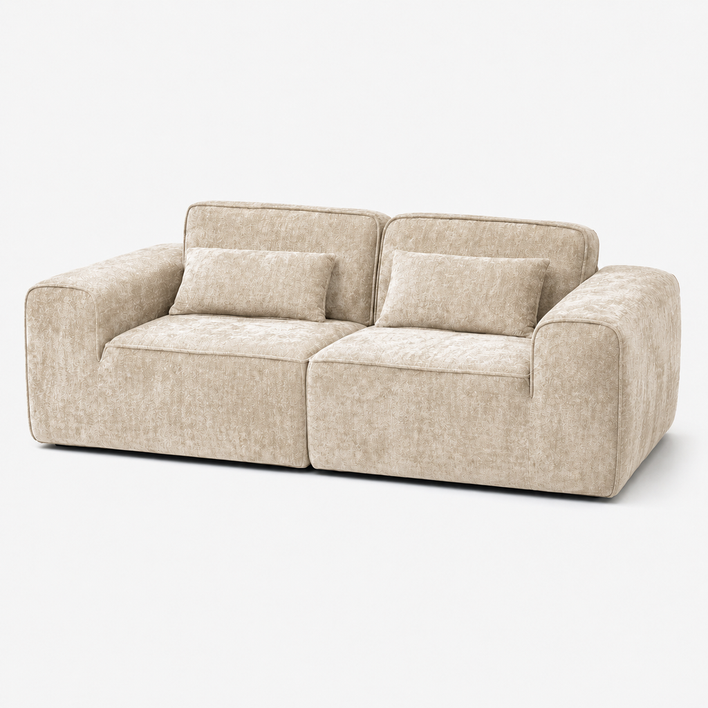 Canapé modulaire velours chenille crème 2 places