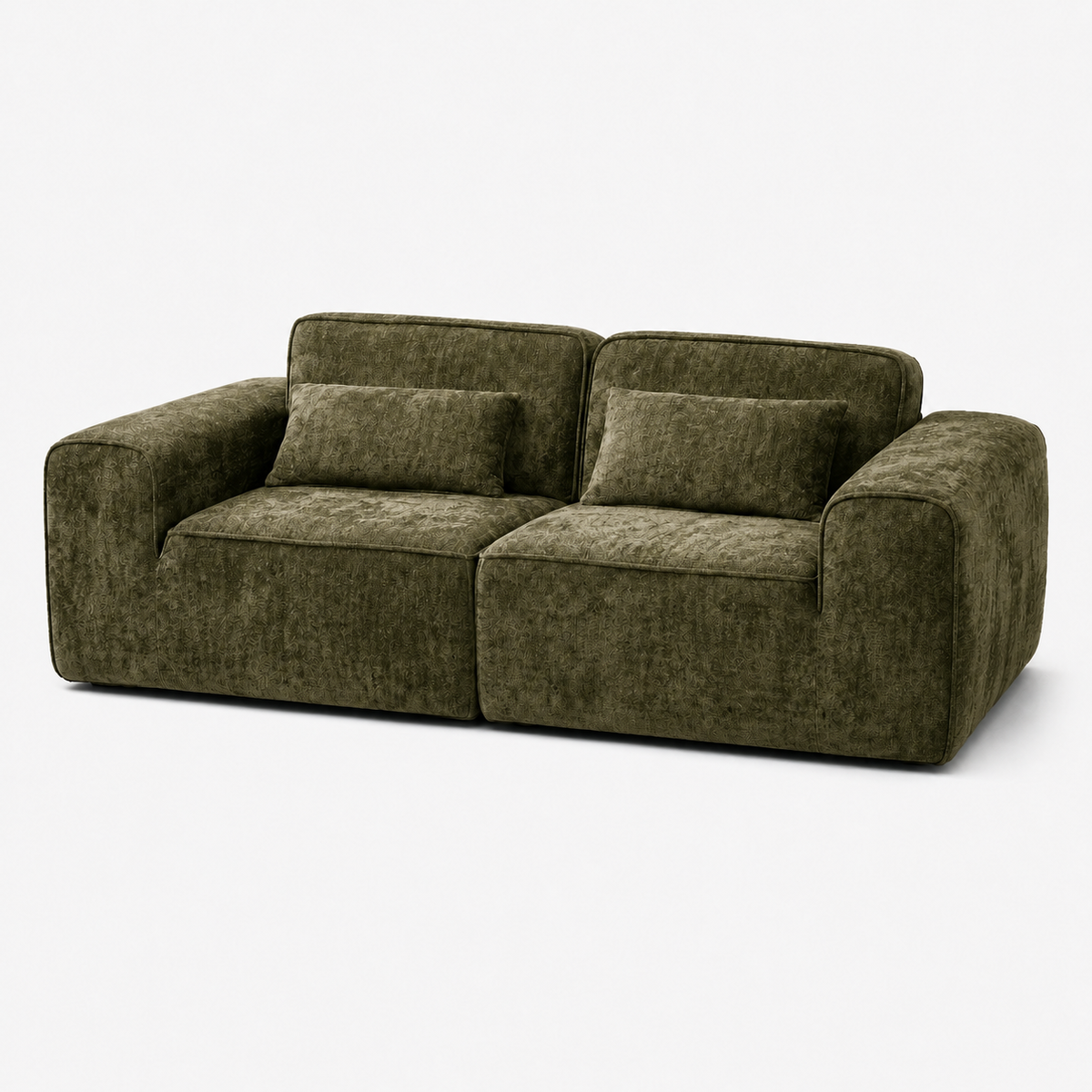 Canapé modulaire velours chenille vert kaki 2 places