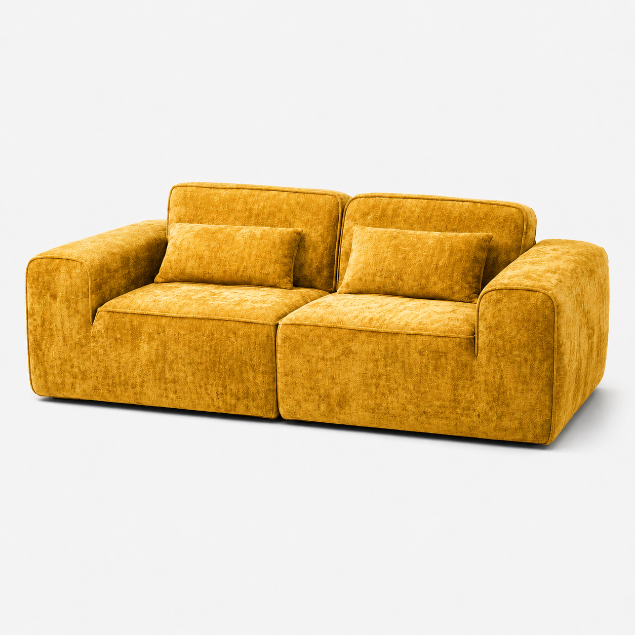 Canapé modulaire velours chenille jaune 2 places